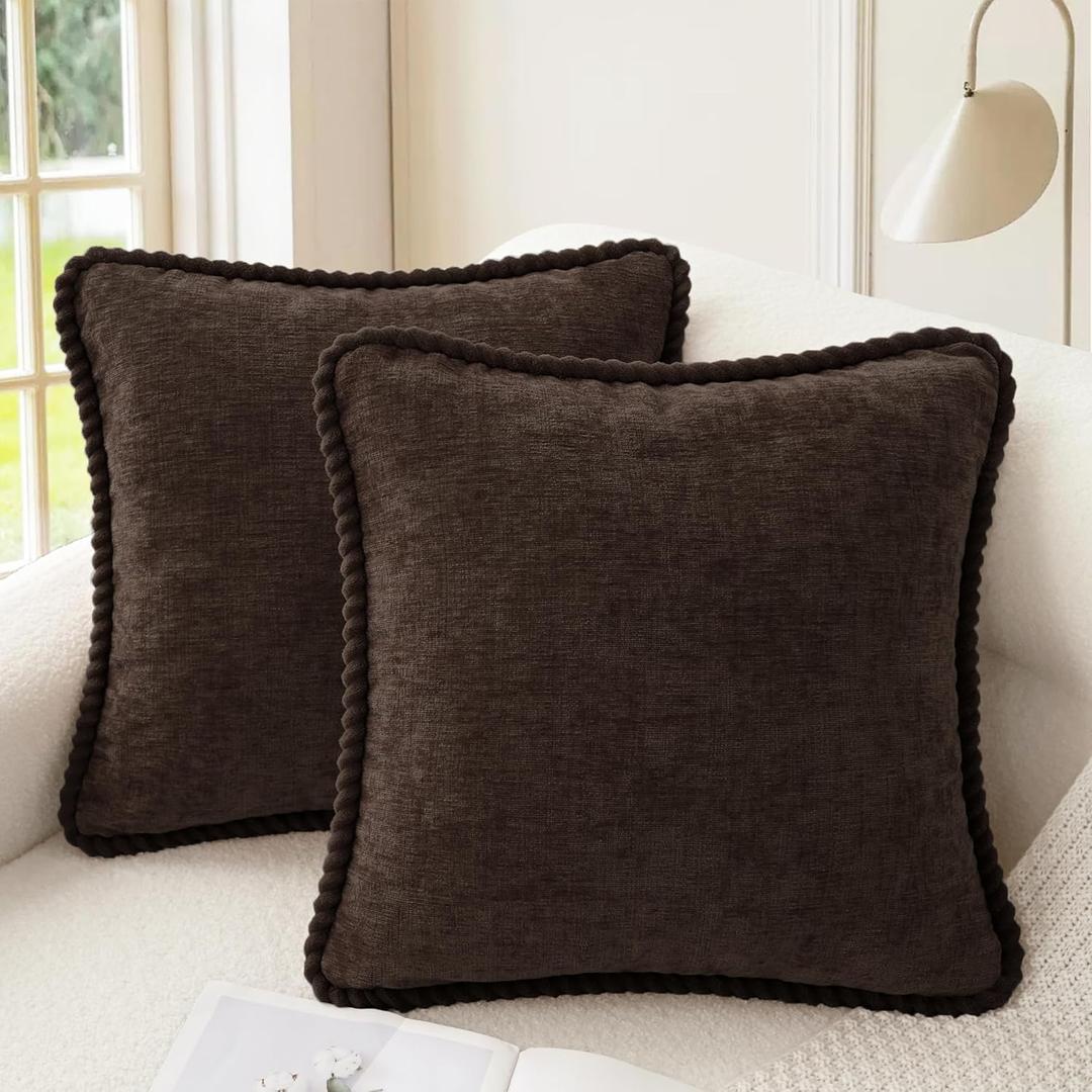 CaliTime Decorative Couch Throw Pillow Covers 18 X 18 Inches Pack of 2 Cozy Chenille Piping Edge Cushion Cases for Sofa Bed Living Room Home Coffee CaliTime Decorative Couch Throw Pillow Covers 18 X 18 Inches Pack of 2 Cozy Chenille Piping Edge Cushion Cases for Sofa Bed Living Room Home Coffee