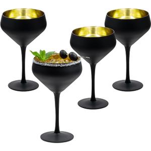 MyGift 10 oz Margarita Glasses with Modern Matte Black and Gold Tone Plated Finish for Cocktail Party, Wedding, Restaurant, Set of 4 (Black)