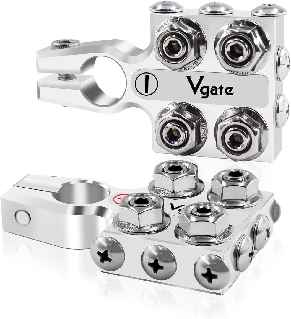 Vgate 12-Way AGM Post Terminal Ends, Battery Terminal Connector Clamps, 8AWG up to 4/0(XL) AWG Gauge, Positive & Negative for SAE/DIN/EN Tapered Top Post
