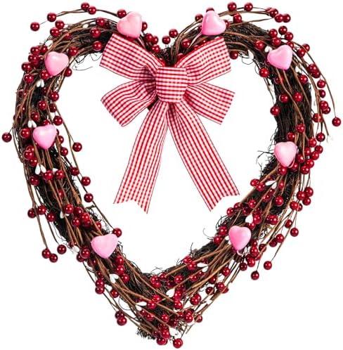 Valentines Day Wreath, Heart Shaped Wreath for Front Door, Galentines Decorations Home, Valentine's Day Wedding Festival Decor
