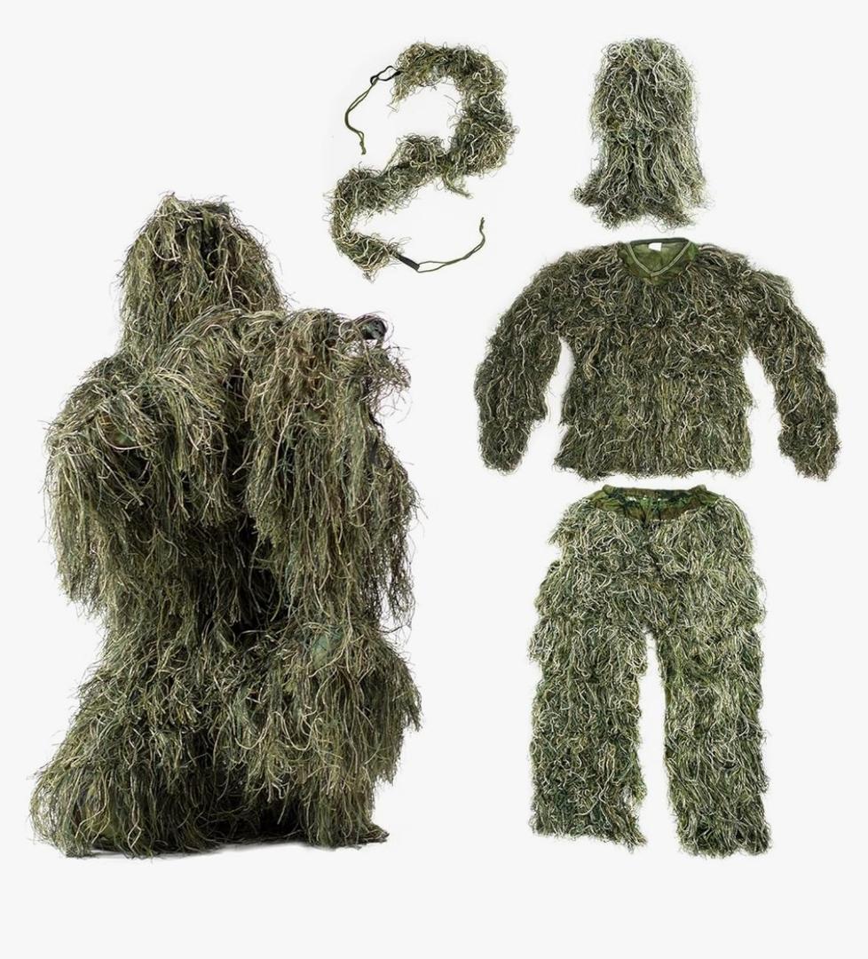 Ghillie Suits, Adult and Youth Sizes, Dry Grass, Leaf, and Woodland Camo Styles