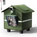 Outdoor Cat House with 2K Camera for Single Cat up to 12 lbs, Insulated Weatherproof Feral Shelter, Magnetic Door, Dual-Mount Cam, Stakes & Cat Teaser for Garage Porch Yard
