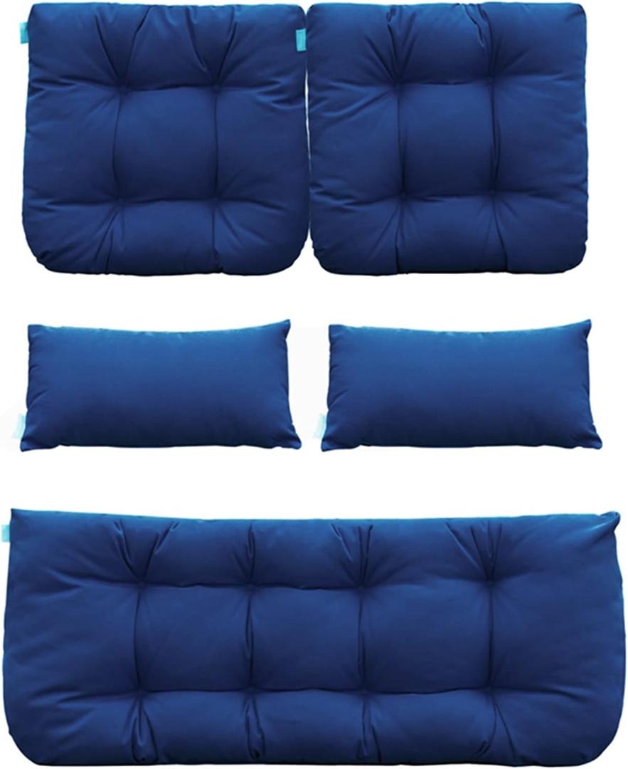 QILLOWAY Outdoor Wicker Cushion Set of 5 - Waterproof Fade Resistant Patio Furniture Cushions, Loveseat 2 U-Shape 2 Lumbar Pillows for Porch, Bench, Backyard, Garden, Navy Blue