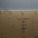 LumFurn Oval Glass Coffee Table, Mid-Century Modern Design, L43 x W22 x H17 inch, 2-Tier Structure, Olive Shaped Clear Glass Top and Walnut Finish Wood Shelf, Tapered Legs with Gold Finish Frame