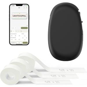SUPVAN E10 Bluetooth Label Maker Machine with 3 Tapes, Continuous Waterproof Label, Versatile App with 35 Fonts and 1k+ Icons, Inkless Labeler for Home, Kitchen, School, Office Organization, Black
