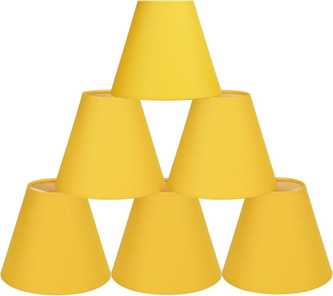 LAMPWELL GERO Yellow Clip on Chandelier Lamp Shades Set of 6, Small Lamp Shades Clip on bulb, 6"×3"×H5", Mini Fabric Barrel Lamp Shade, FOR CANDLE BULB AND SMALL GENERAL BULB