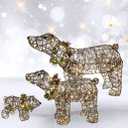 Lighted Christmas Decorations Outdoor Rattan Polar Bear 3-Piece - HOYECHI Polar Bear Family with 140 LED Lights, Zip Ties, Ground Stakes for Front Yard, Lawn - Rattan/Brown