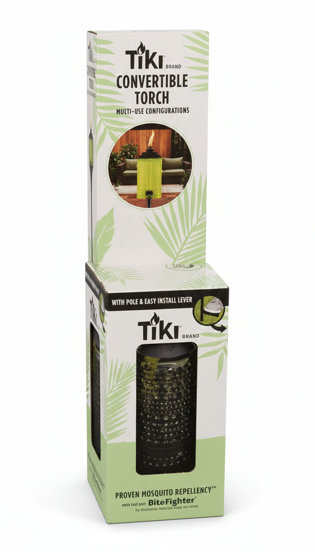 Tiki Convertible Glass Torch Three-Way Use/Green/Black Fluid Not Included