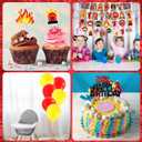 52 PCS Firefighter Birthday Party Decorations, Fire Truck Happy Birthday Banner, Cake Cupcake Topper, Yellow Red Balloons, for Fireman Firefighter Truck Themed Party Supplies