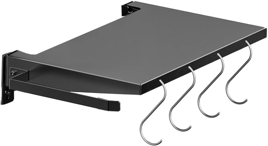 PHYESUVIN Foldable Griddle Side Shelf for Blackstone 28" Griddle, Grill Accessories with Paper Towel Holder, 4 Hooks, Grill Caddy Shelf for Blackstone Grilling Accessories