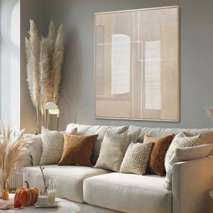 Neutral Greige Abstract Wall Art, Mid Century Hand Painted Geometric Oil Painting, Framed Minimalist Wall Art for Living Room Bedroom Office, 32x40 Inch