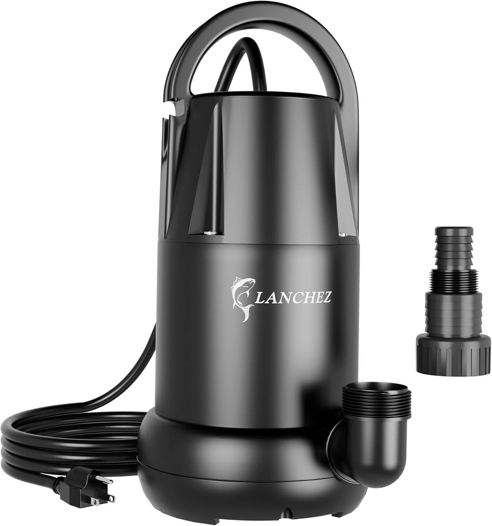 Lanchez 3/4 HP Portable Submersible Water Sump Pump Remove Water Level Down to Last-inch, 4450GPH Handy Utility Pump with 25FT Cord for Swimming Pool Garden Pond Basement Tub Pond Draining