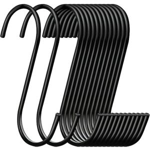 ESFUN 30 Pack 3.7 inch Length S Hooks Black Steel S Shaped Hooks for Hanging Jeans Pans Pots Plants Bags Towels Kitchen Closet Hooks Hanger, Fit The Rod Dia Less than1 inches