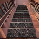 Ottomanson Indoor/Outdoor Hose-Wash Iron Wrought Design Non-Slip Rubber 10" x 30" Modern Stair Treads for Stairs, Garage, Patio, 5 Pack, Black Floral (Black Scroll Classic) Pattern May Vary