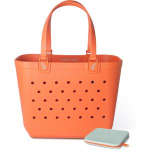 Large Rubber Beach Tote Bag - Waterproof Bag With Sand Proof Pouch For Beach, Travel, Pool (13.7" x 9.4" x 18.9") (Sunset Blvd)