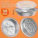 50 Pack 9" Round Aluminum Pans with Clear Lids, Pie Tins Disposable Foil Pans with Lids, Take Out Containers, Freezer Oven Safe Aluminum Baking Pans for Storing, Baking, Meal Prep & Reheating