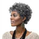 DOcute Short Gray Wigs For Women Grey Curly Wig Salt And Pepper Curly Bob Curly Glueless Wig Short Hair Afro Wigs For Black Women Black WigBlack And Gray