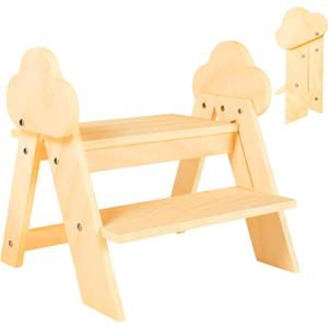 Wooden Toddler Step Stool, 2-Step Foldable Stool for Kids with Non-Slip Surface, Baby Bathroom Stool for Potty Training, Bathroom Sink, Kitchen Counter with Cute Cloud Design, Natural