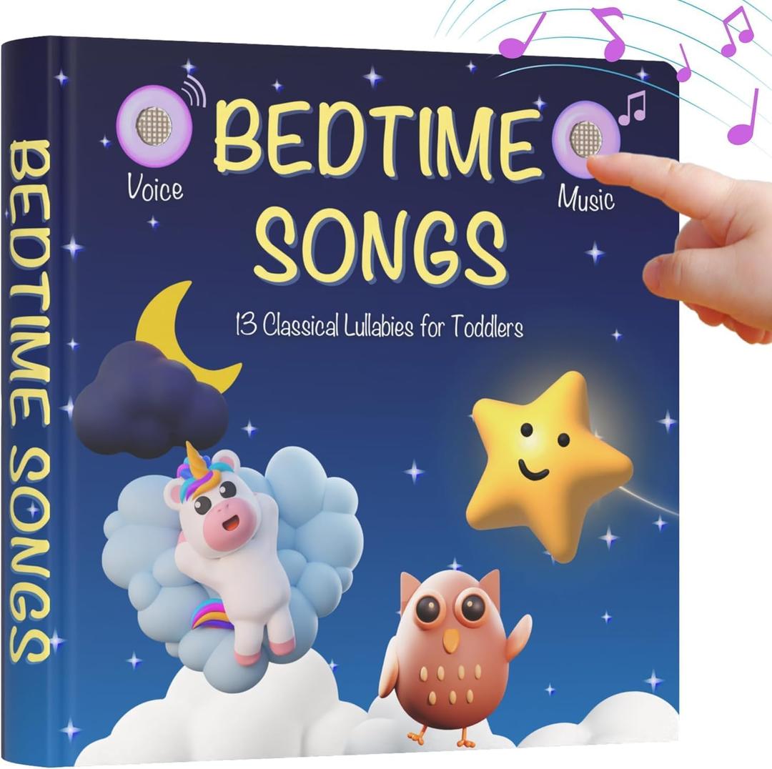 LEARNING BUGS Bedtime Songs  13 Timeless Lullabies for Little Ones, Musical Books for Toddlers, 28-Button Music Book, Musical Toys for Toddlers 1-3