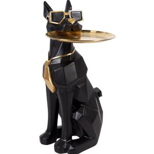 Geometric Dog Sculpture Animal Side Table with Tray and Tissue Box(Black)