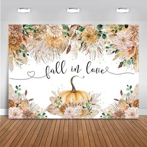2 x Mocsicka Fall in Love Bridal Shower Backdrop Boho Autumn Wedding Party Decoration Autumn Leaves Fall Bridal Shower Photography Background Pumpkin Bridal Shower Decoration Banner (8x6ft(96x72 inch))