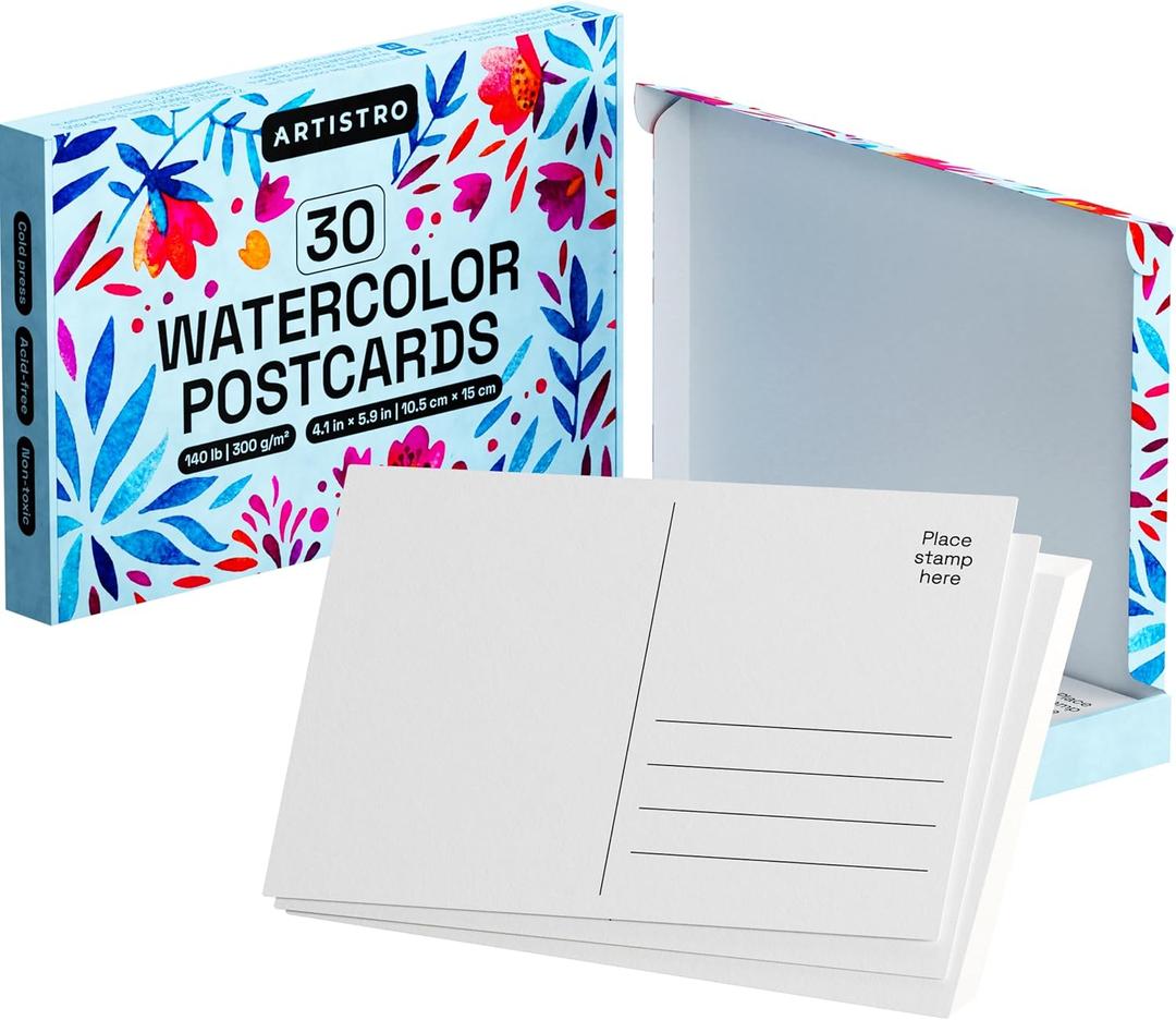ARTISTRO 30 Watercolor Postcards 4x6 Inches - Heavyweight Paper Cards 140lb (300gsm) - Blank Postcards for Mailing, DIY Thank You Card, Greetings Cards, Easter, Invitations, Birthday and More