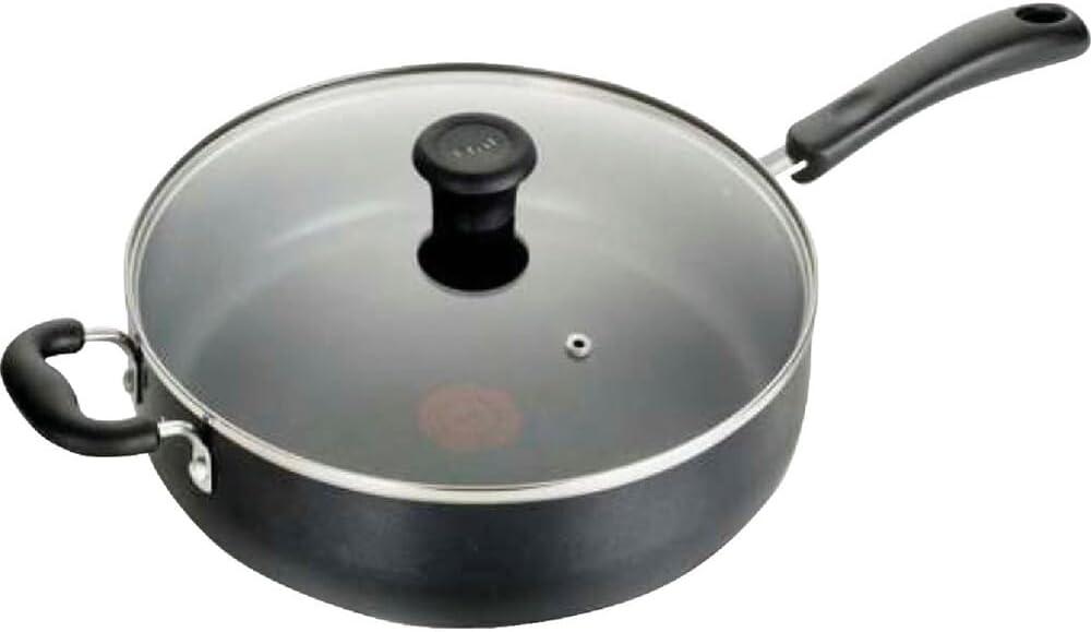 T-Fal Specialty Nonstick Saute Pan with Glass Lid 5 Quart, Oven Broiler Safe 350F, Cookware, Deep Frying Pan with Handle, Skillet, Kitchen, Pots and Pans, Dishwasher Safe, Black