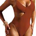 Pink Queen Women's Sexy One Piece Swimsuit Scoop Neck Cutout Waist Tummy Control Bathing Suit Swimwear (Burnt Orange) S