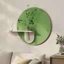 3D Sage Green Round Wall Art Decor with Shelf, Minimalist Green Sandstone Textured Artwork for Walls, Aesthetic Circle Wall Decor for Living Room, Hallway, Dining Room, Bedroom, Office, 24x24 Inch
