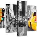 5529 Canvas Art and Artistic Prints on Canvas 160 x 80 cm – New York Traffic Cab 5-Piece