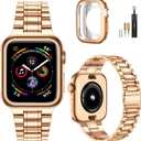 MioHHR Solid Stainless Steel Band Compatible with Apple Watch 42mm (Series 11 10), Metal Strap with Soft TPU Case for iWatch Series 11/10 42mm Women and Men, Rose Gold