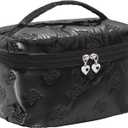 Large Cosmetic Bags Travel Makeup Bag with Mesh Pocket Portable Cute Toiletry Bag Aesthetic Make Up Organizer with Handle for Women (Black)