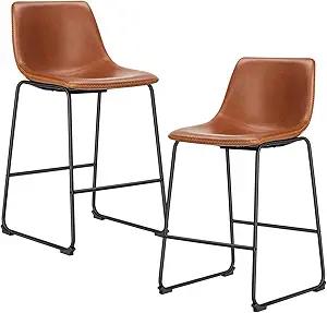 DUMOS 26 Inch Counter Height Bar Stools Set of 2, Modern Faux Leather High Barstools with Back and Metal Leg, Bar Chairs for Kitchen Island, Elegant Brown