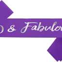 90 Fabulous Sash, 90th Birthday Sash, Purple Satin Sash with Silver Foil Letter Happy 90th Birthday Accessories Decorations Party Favor,Purple Silver