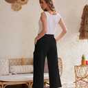 Womens Linen Pants Wide Leg High Waisted Drawstring Casual Flowy Pants with Pockets (Black, M)