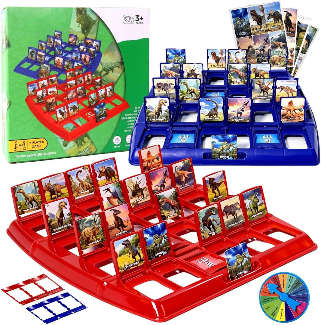 Guessing Board Game for Kids & Adults, Who is It, Dinosaur Animals for 2 Players, Fun Puzzle Game for Travel, Parties & Game Night