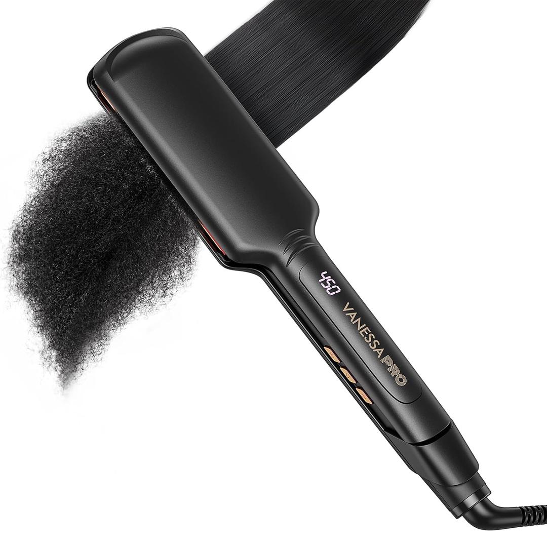 Titanium Flat Iron Hair Straightener for Natural Hair, 2 inch Hair Straightener for Thick Hairs, Silk Press Flat Iron Wide Plate