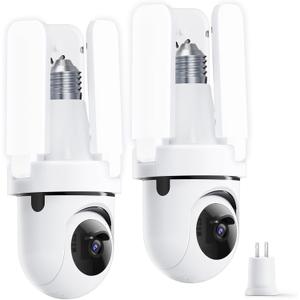 FOSCAM Light Bulb Camera, 3K Auto Tracking 360 PTZ Security Cameras Wireless Outdoor Indoor, Dimmable LED Bulb, Color Night Vision, Motion Detection, Auto Cruise, Works w/Alexa/Google Assistant 2PCS