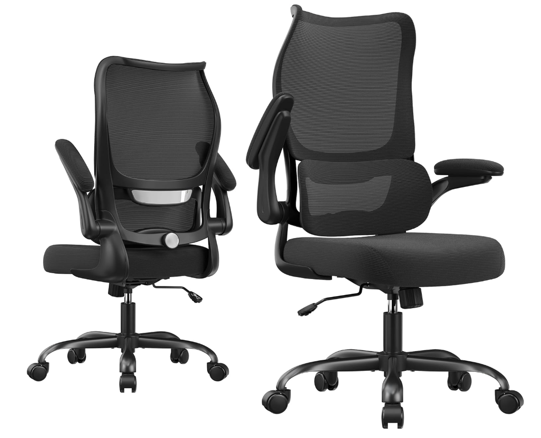 Office Chair Ergonomic Desk Chair - Comfy Mesh High Back Office Chair with Lumbar Support Wheel Home Desk Office Chairs Flip up Armrest Executive Rolling Swivel Task Computer Chair Black Silver