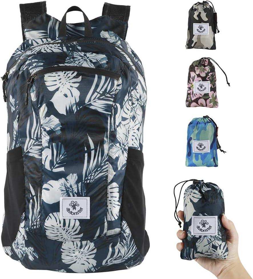 4Monster Hiking Daypack, Water Resistant Lightweight Packable Backpack for Travel Camping Outdoor (24L, Flower Blue)