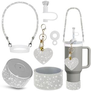 Stanley Cup Accessories Set 30&40 Oz, Includes 0.4in Straw Covers, Water Bottle Handle Strap, Cute Stanley Charms and Silicone Boot. (Silver)
