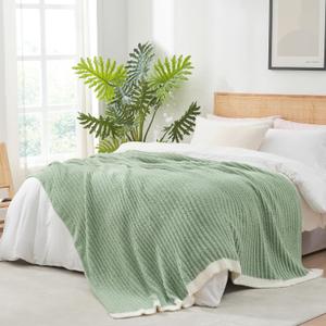 Snuggle Sac Fluffy Ribbed Sage Green Blanket Twin Size, Soft Luxurious Knit Fuzzy Microfiber Blankets for Sofa, Bed, Sage Green, 60x80 inches