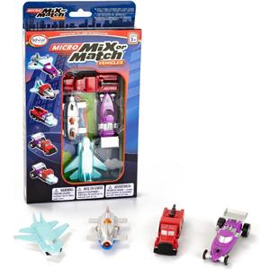 POPULAR PLAYTHINGS Magnetic Vehicles for Toddlers 1-3, Mini Mix or Match Car Toys, Set of 4 Gift for Kids - Cars, Fire Truck & Airplane.