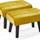 Wimarsbon Small Foot Stool Ottoman Modern Accent Step Stool Seat with Solid Wood Legs Velvet Soft Padded Pouf Ottomans Sofa Footrest Stools 16 inch for Couch Living Room Entryway 2 PCS Yellow