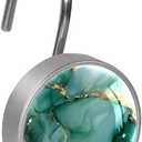 12 Pcs Decorative Shower Curtain Hooks, Rust Proof Glass Surface Stainless Steel Rings for Bathroom Bedroom Kitchen Home Bath Room Rods Decor (Light Green Gold Marble)