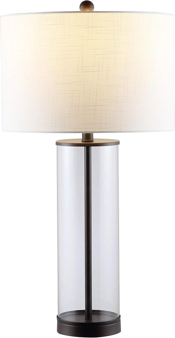JONATHAN Y Collins Glass Table Lamp 29.25", Oil Rubbed Bronze/Clear
Nightstand, Modern Minimalist Light, White Linen Drum Shade, Rotary Switch, Metal Base, UL Listed, LED Bulb Included