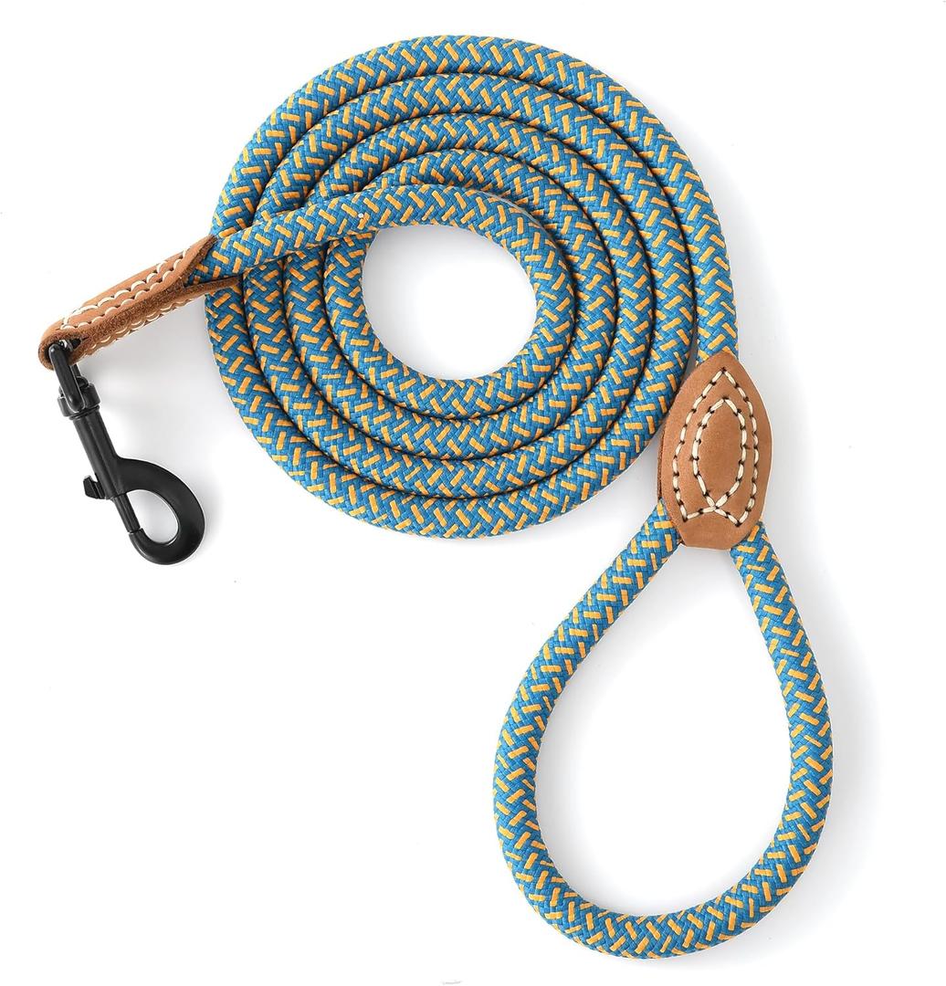 Mile High Life Rope Leash with Genuine Leather Connection, 6 FT/5 FT/4 FT, Heavy Duty Dog Leash for Medium & Large Dogs (Peacock Blue, 60Inch)