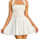 Parthea Women's Halter Mini Corset Dress Sleeveless A Line Flowy Cute Party Dress, White, XL