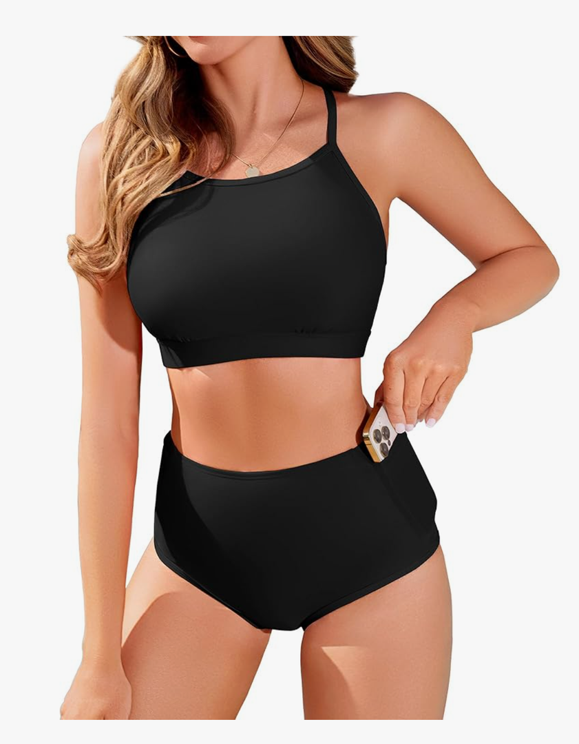 CharmLeaks Women's Bikini Sets High Neck Two Piece Swimsuits Sport Bathing Suits, Size Small
