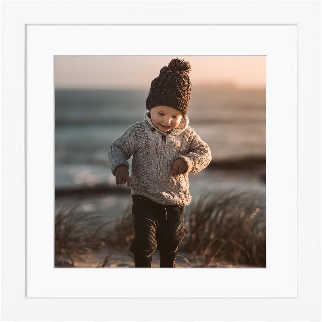 KINLINK 9x9 Picture Frame, White Square Solid Wood Frames for Pictures 7x7 with Mat or 9x9 without Mat, Wall and Tabletop Display Photo Frames White 1 Pack